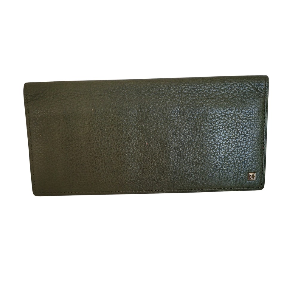 Givenchy Paris Olive Green Pebbled Leather Long Bifold Wallet Mens Womens